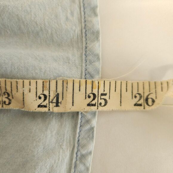 Lucky Brand Womens Large Blue Shrred Button Front Chambray Crop Top Shirt - Picture 8 of 8